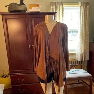 Faux suede. Fringe jacket in milk chocolate.  From INC